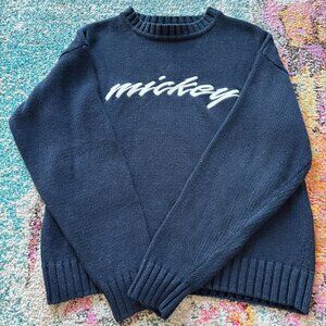 Vintage Mickey Mouse Navy Knit Sweater – Cozy Disney Graphic Crewneck Pullover |